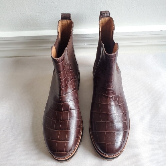 New Madewell The Ivy Chelsea Dark Coffee Croco Embossed Leather Boots Size 5 - Picture 6 of 12